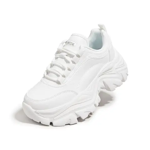 LUCKY STEP Women's Stylish Plain Color Thick Sole Sneakers - Faux Leather Wedge Casual Trainers, 3.15" Sole, Classic Laces, Women's Footwear for Casual Walking & Dating, Back to School Walking Shoes