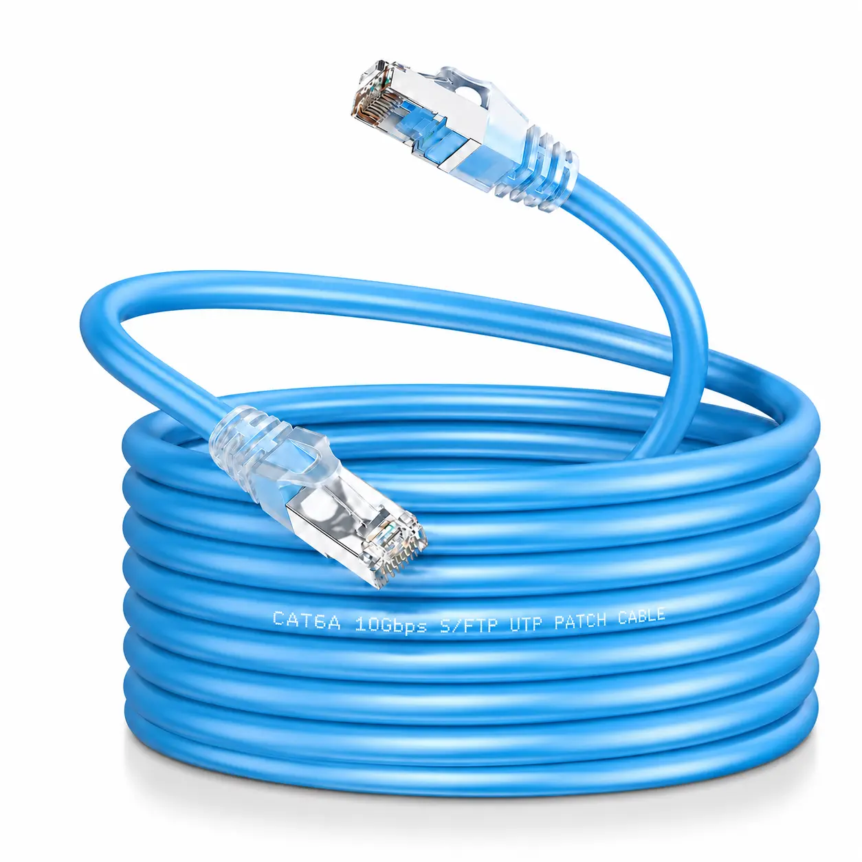 UGETRON 10Gbps Snagless Shielded Cat 6A Ethernet Cable 15ft, Blue | S/FTP Shielded, 28 AWG Bare Copper, 550MHz Bandwidth, Gold-Plated RJ45, Cat 6A Cable, Ethernet Cord