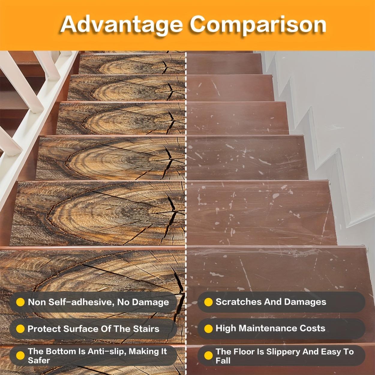 15pcs Set, Anti-Slip Stair Treads, Brown-Yellow Textured Pattern, Non-Slip Stair Carpet, Easy to Clean, Comfortable and Aesthetic, Multi-Scenario Use