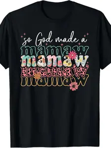 Women's Floral Leopard T-Shirt, 'So God Made A Mamaw' Graphic Print Top with Round Neck, Casual Loose Fit for Mother's Day