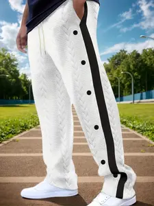 Men's Striped Button Pocket Drawstring Waist Pants, Regular Fit Casual Comfy Trousers for Daily Wear, Men's Bottoms for All Seasons, Athletic Bottoms