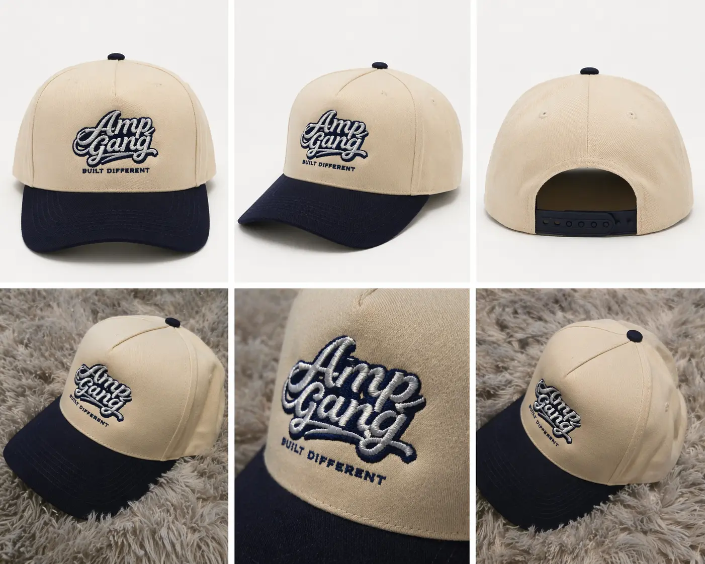 Amp Gang Built Different Off White/Navy Blue Snapback