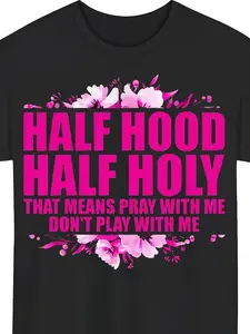 Men's Half Hood Half Holy Prayer T-Shirt | Casual & Sports, Crew Neck, Vintage Style, Perfect For Daily Use & Festival Gifts