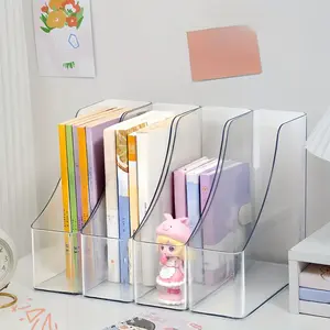 Transparent Acrylic Desktop Organizer, Multifunctional Office Storage Rack, Vertical Bookshelf & Stationery Holder, Space Saving Home School Shelf