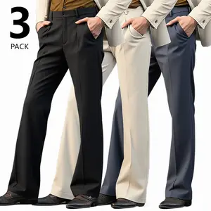 3-pack men’s slightly flared dress pants—essential for business travel; wrinkle-resistant, comfortable fabric with slight stretch; American high-street casual style for going out, business, weddings, and formal occasions; long trousers suitable for multip