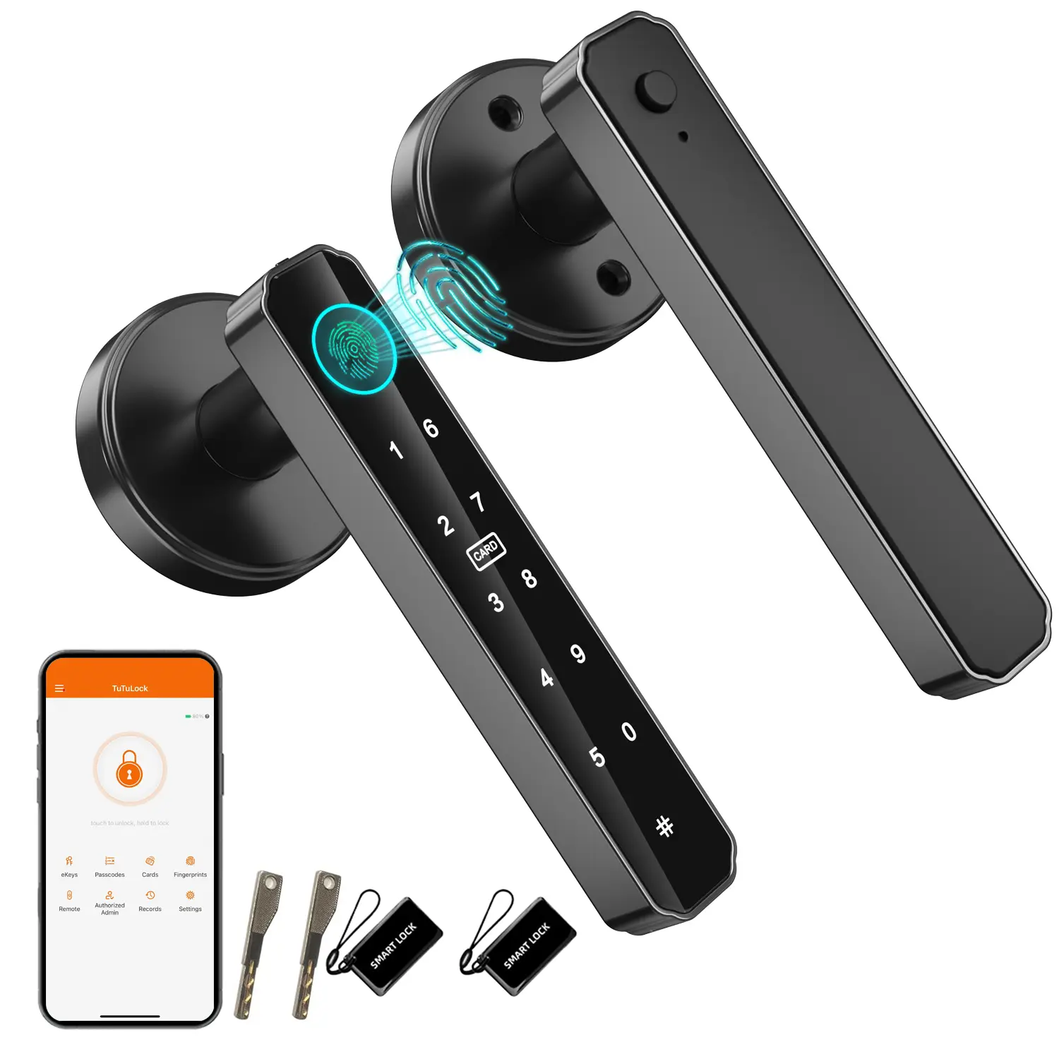 Smart Door Lock Handle,Fingerprint Keyless Entry Door Lock,  APP/IC Cards/Codes/Keys/Fingerprints Biometric Electronic Keyless Entry Lock for Bedroom Home Hotel Office