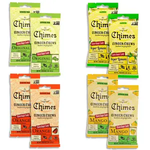 Chimes Ginger Chews Variety Pack of 8 Bundle (Original, Mango, Lemon & Orange)