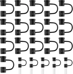 Straw Toppers Straw Covers Cap for Cup,  16 count  Straw Cover Caps 8mm  Straw Tips Dust-Proof Straw Toppers Black Straw Covers Plugs Straw Protector Accessories