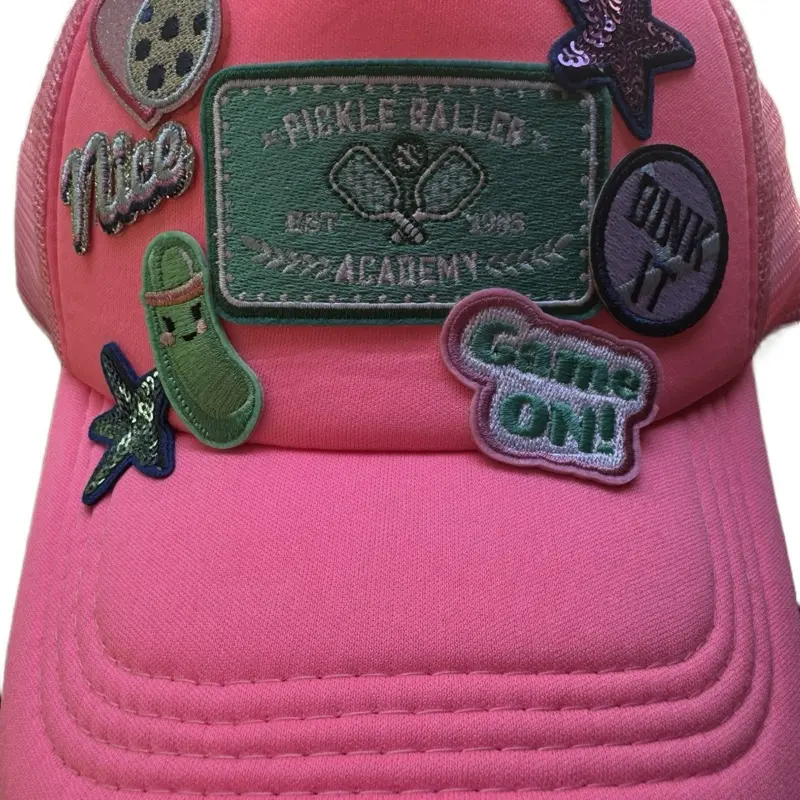 Pink Pickleball Hat with "Pickle Baller Academy" Patch and "Nice" Text Design