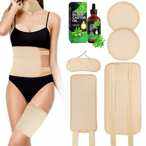 Reusable oil massage Auxiliary tool set , 8 count set castor oil pack wrap with 60ml castor oil included , reusable castor oil wrap pack waist , neck , knee and ect