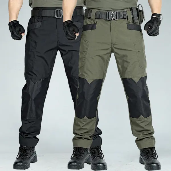 Men’s two-piece set patchwork tactical jogger cargo pants — abrasion-resistant multi-pocket functional pants for outdoor climbing, hiking, commuting, and combat