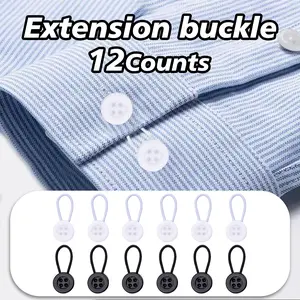 12 Counts Comfy Clothiers Unisex Comfy Deluxe Collar Extenders, Effortless to Attach and Use, Buttons Blend with Shirt Design, Expand Tight Neck for Comfort (White & Black Buttons)
