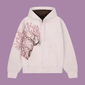 American New Trend Retro Cherry Blossom Embroidery Oversize Zipper Hoodie Men's Y2K Harajuku Hip-Hop Gothic Couple Sweatshirt Long Sleeve Clothes