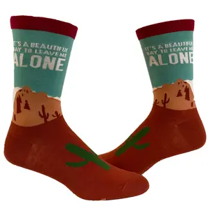 Women's It's A Beautiful Day to Leave Me Alone Socks Funny Desert Camping Graphic Footwear Funny Graphic Socks Comfortable Fitted Spandex Cotton