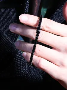 1pc Men's 4mm Black Tennis Bracelet - Plated Hip-Hop Style with Synthetic Stones, Sleek Durable Design for Thanksgiving Christmas Father's Day Gifts & Casual Attire, Stylish Wristwear, Modern Wristband, Sturdy Wrist Accessory, Fashion Wristband