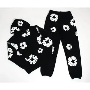 Explosive Fashion Trend Foam Printed Hoodie New Couple Set Hoodie Long Pants Hoodie Kapok Flower