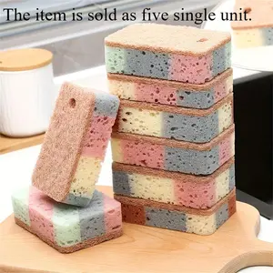 5pcs, Kitchen Cleaning Sponge, Wood Pulp Sponge, Dish Sponge, Dishwashing Sponge, Scouring Cloth, Kitchen Rag, Dishcloth, Sponge Block, Cleaning Supplies, Cleaning Tool, Kitchen Utensils, Apartment Essentials
