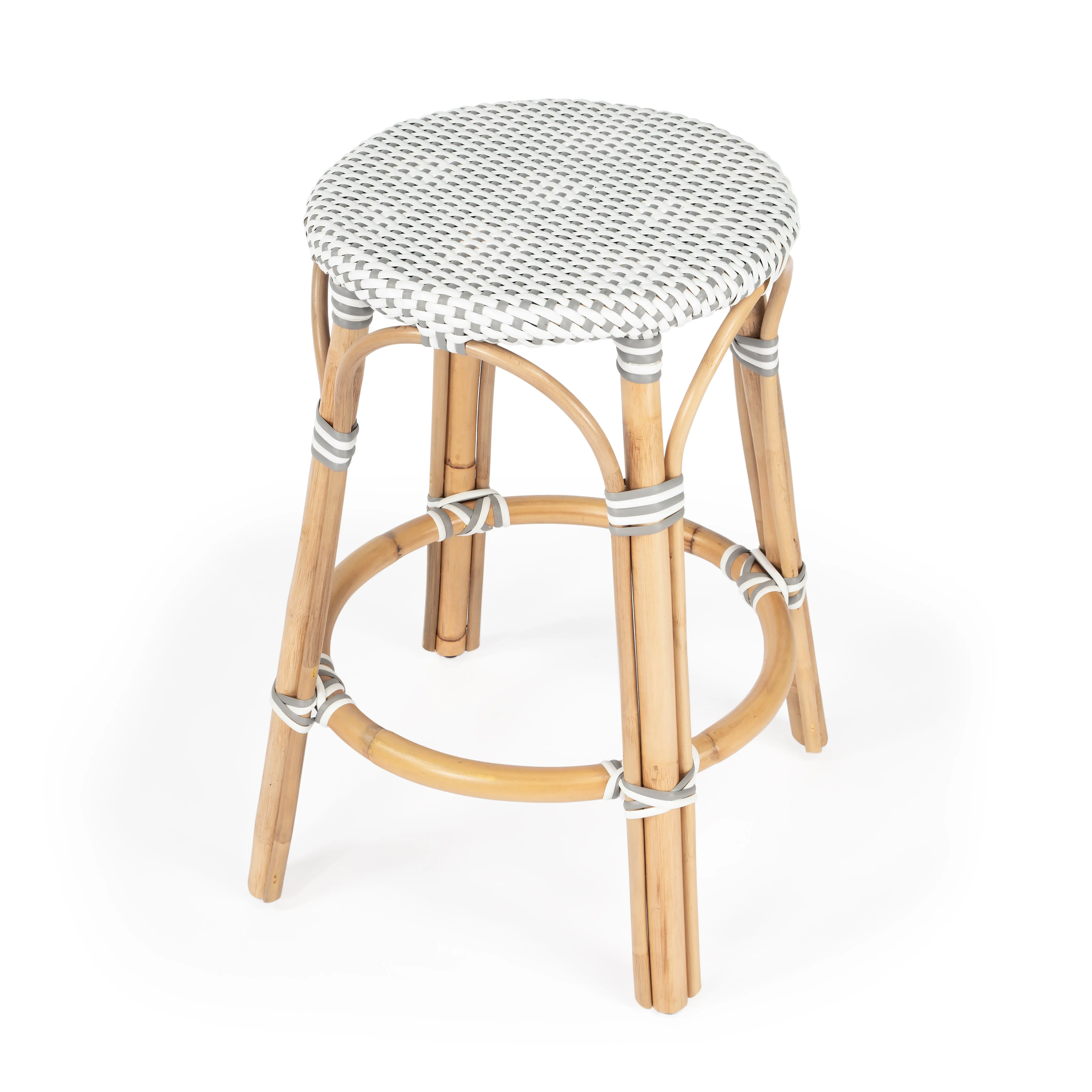 Tobias Rattan Round 24" Counter Stool in White and Gray Dot 9371329