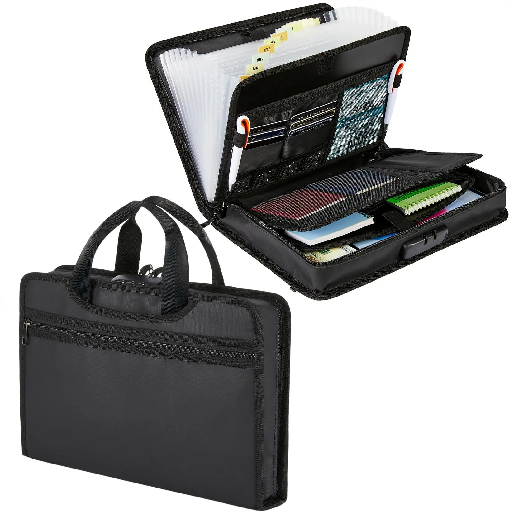 Fireproof Document Bag with Lock – Expandable File Organizer, Durable EVA K080 Mesh – Fire Resistant, Portable Folder – Black Transparent, 36x26x6cm