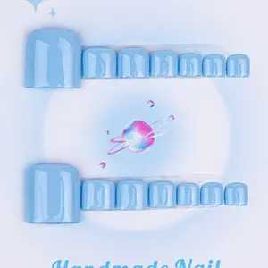 Nailssbysheccid, 14PCS Foot Covers, square shape ,100% handmade, simple style,blue, Nail Art Diy, suitable for summer outings to wear, it is the best gift for girls! Comes with jelly glue, crystal sticks and twisting rods.
