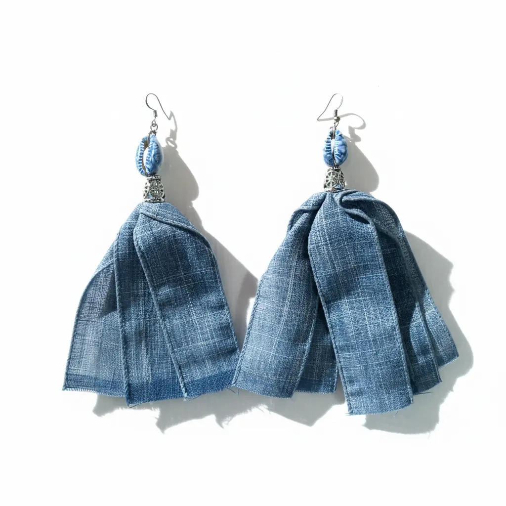 145 - Blue Denim Tassel Earrings