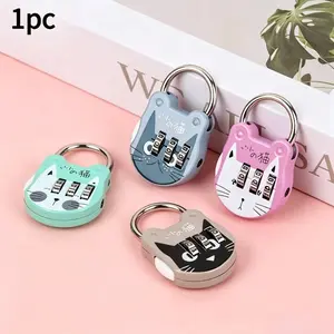 2pcs Cute Cat Luggage Padlock, Anti Theft Suitcase Backpack Password Lock, Cartoon Mini Keyed Padlock, Journal Notebook Handbag Code Locks