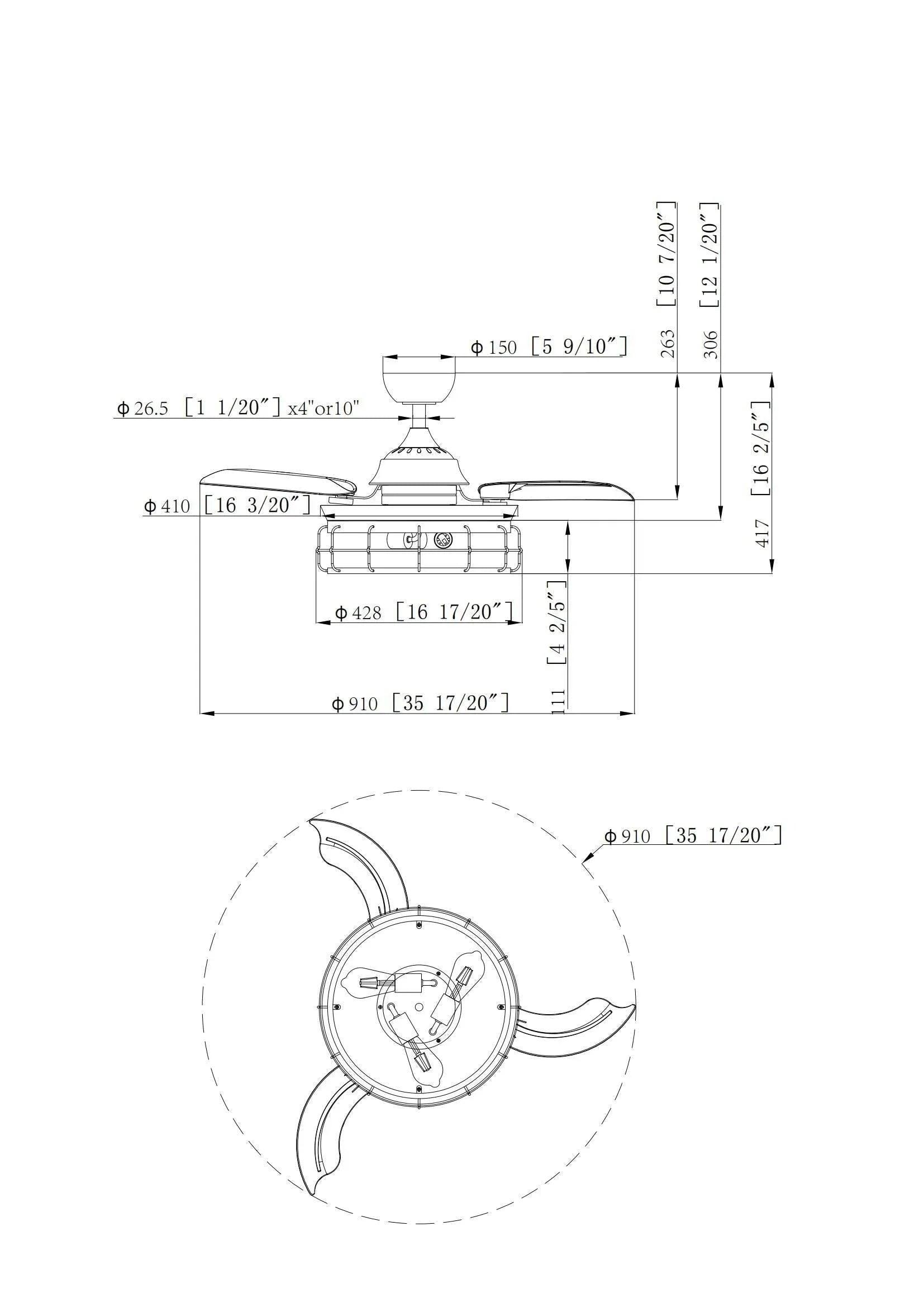 36" Pickett Industrial Ceiling Fan | Downrod Mount, Lighting + Remote Control, Industrial Decor