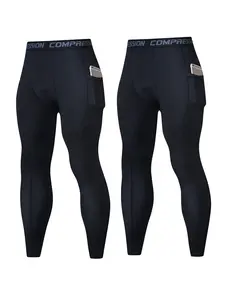 2 Pack Men's Compression Pants with Pocket, Performance Gym Running Tights Athletic Leggings, Lightweight Base Layers Workout Bottom for Yoga Football Cycling Sports Athletic Bottoms, Shaping Leggings, Compression Shapewear Leggings, Yoga Gym Activewear