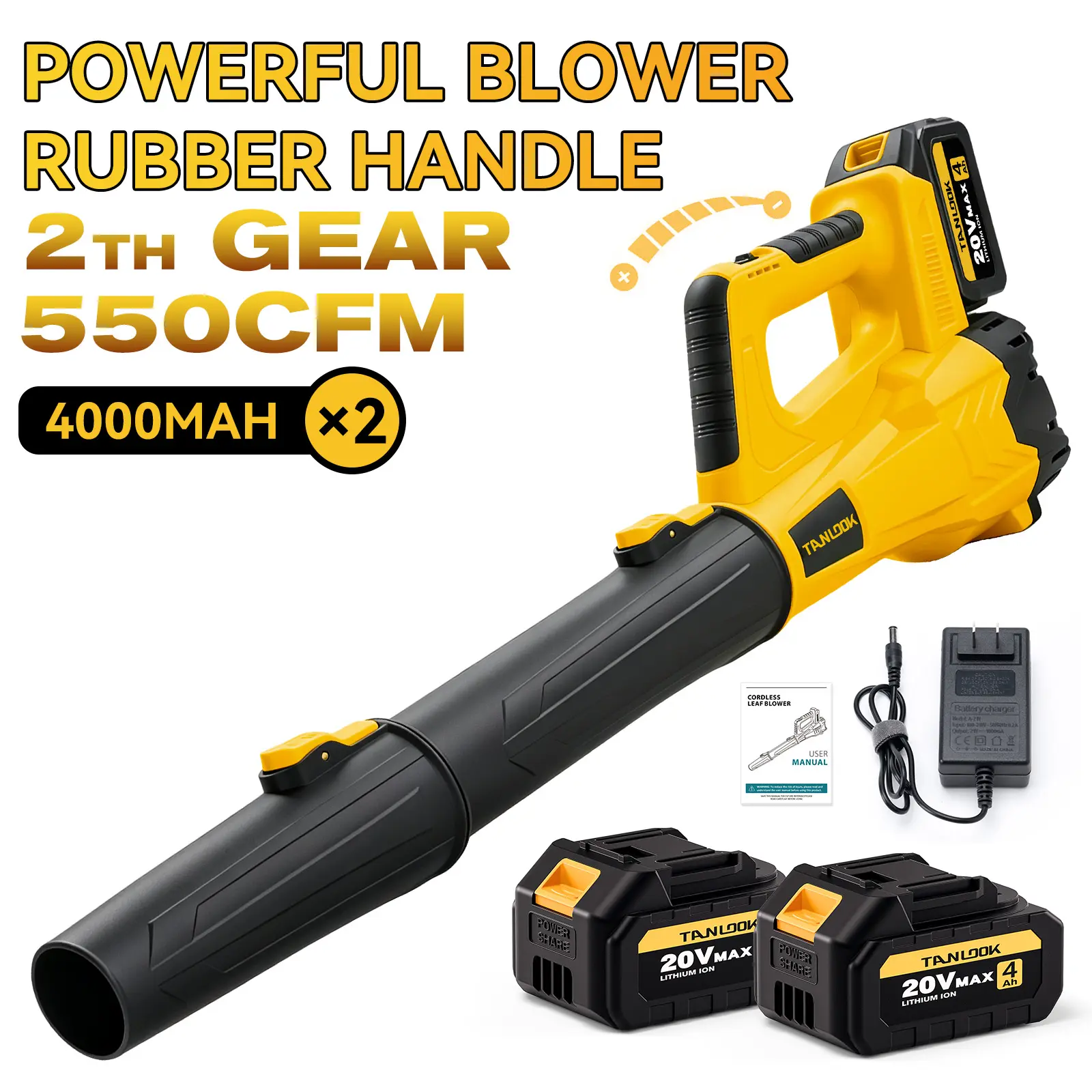 TANLOOK  Variable Speed Cordless Leaf Blower - Rechargeable with New-Style Battery, Blow Tube, Lightweight Wireless Leaf Blowers & Vacuums for Lawn, Outdoor Surface Cleaning