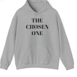 Unisex Hoodie - Gray Sweatshirt with "THE CHOSEN ONE" Text, Casual Style, Long Sleeve, Comfortable Fit - Tops, Sweatshirts, Pullover, Womenswear