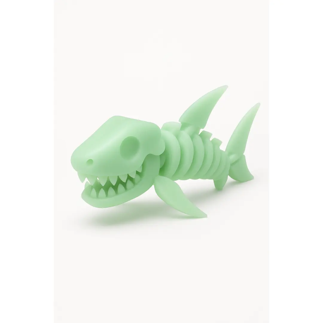 Glow in the Dark Skeleton Shark Figurine - Bendy Articulated Shark Fidget, Halloween Desk Decor & Spooky Gift