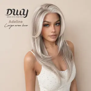 Adeline - DWY Lace Front Free Part Long-Length Straight Blonde with Highlights Glueless Synthetic Wig for Women 22 Inches