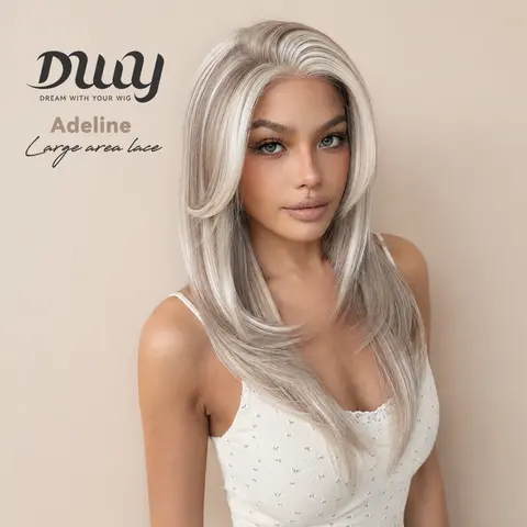 Adeline - DWY Lace Front Free Part Long-Length Straight Blonde with Highlights Glueless Synthetic Wig for Women 22 Inches