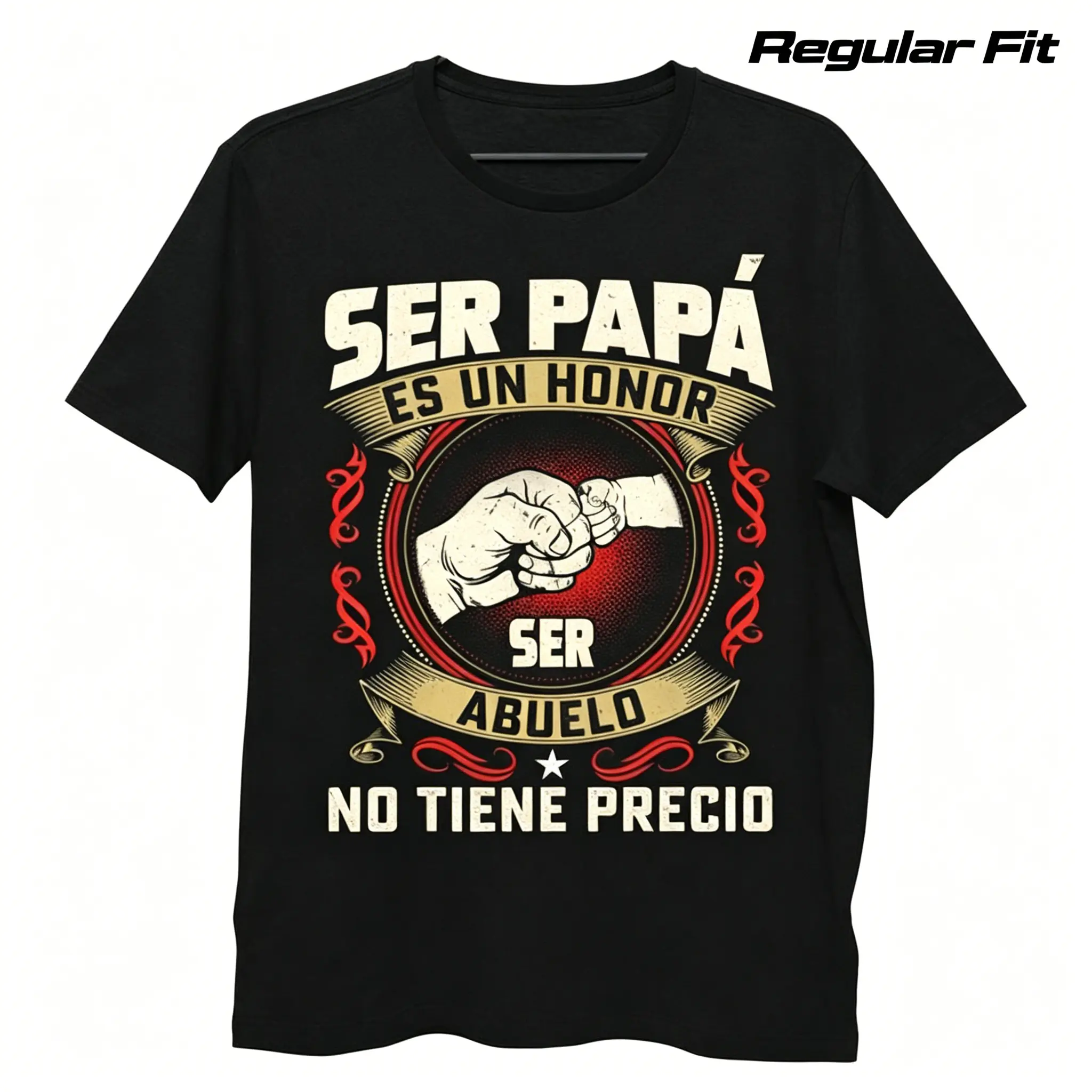 Men's Spanish Slogan T-shirt "Being a Father Is Glory, Being a Ancestor Is Priceless"- Black Casual Shirt with Spanish Text Print, Preferred Father's Day Gift, Warm Family Souvenir, Regular Short Sleeved Round Neck