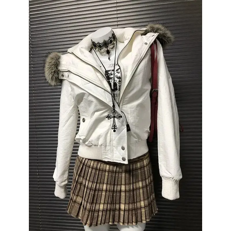 Subculture Harajuku Vintage Safari Coats with Hooded Women Zipper Sweatshirts Casual Streetwear Grunge Jacket Y2k Stand Neck