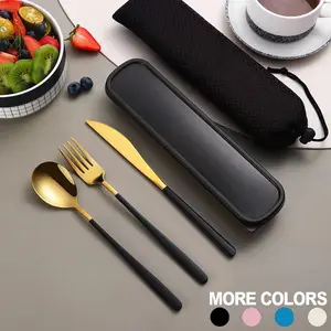 Stainless Steel Cutlery Set With Storage Steak Knives Box 3 Stainless Steel Flatware Set Counts Portable Tableware Set For Home Kitchen Dining Room Household Tableware