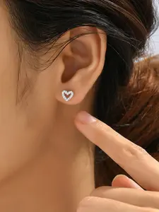 Elegant Heart-Shaped Zircon Earrings, Perfect Mother's Day Gift, Special Occasion Jewelry Accessory, Stainless Steel Chain, No Choking Hazard