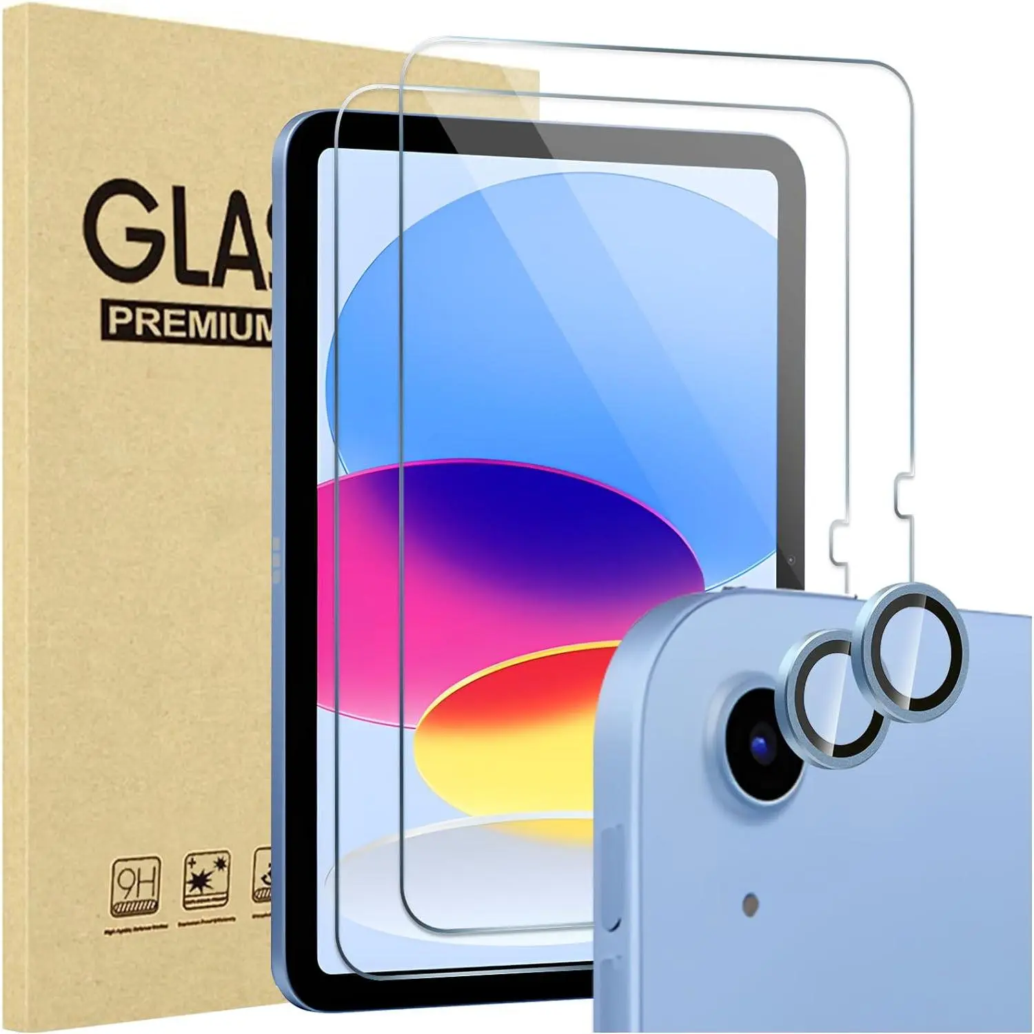2 Pack Screen Protector for iPad 10th Generation + 2 Pack Camera Lens Protector Matching iPad Colors, Tempered Glass Film for iPad 10 10.9 2022 -Blue