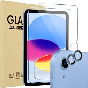 2 Pack Screen Protector for iPad 10th Generation + 2 Pack Camera Lens Protector Matching iPad Colors, Tempered Glass Film for iPad 10 10.9 2022 -Blue