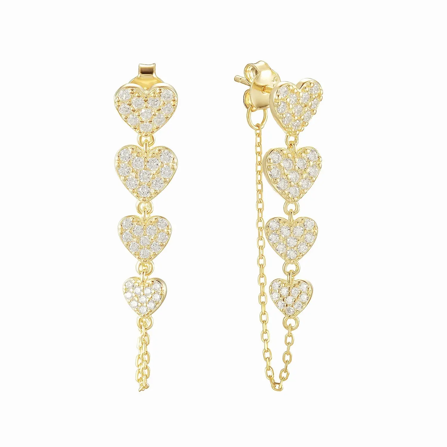 Heart Drops Earrings | CZ Heart Drop Earrings