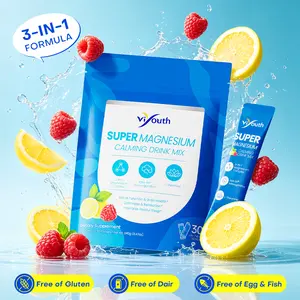 Viyouth 3-in-1 Stress & Sleep Magnesium Powder – Ashwagandha, GABA, L-Theanine & Probiotics Blend for Relaxation, Cortisol Balance and Better Night Rest – 30 Servings