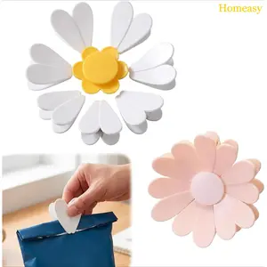 2 PCS Cherry-Shaped Magnetic Food Clip & Fridge Magnet, 2-in-1 Cute Floral Chip Clips for Kitchen Storage and Office Organization, White and Pink Daisy Design Set of 2 Magnetic Bag Clips