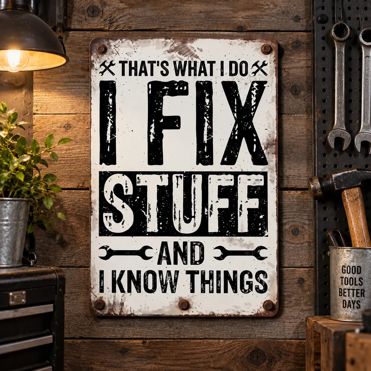 That's What I Do I Fix Stuff Metal Sign, Funny Mechanic Wall Decor, Rustic Garage Sign, Vintage Workshop Wall Art, Handyman Home Decor, Man Cave Decoration, Tool Room Wall Hanging, Funny Gift for Mechanic, Dad, Husband, DIY Lover, Garage Decor