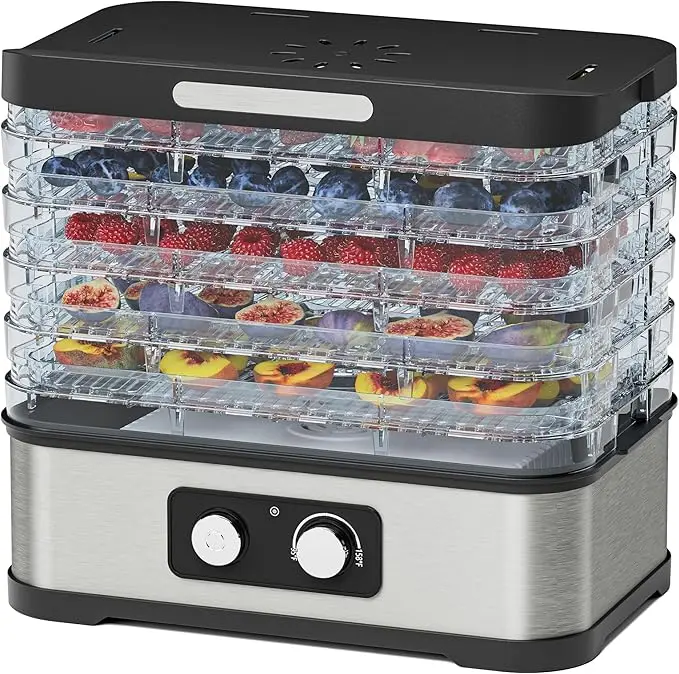 Compact 250W Food Dehydrator for Jerky, 5 Stackable BPA-Free Trays, Adjustable Temperature, Easy Knob Control, 72H Max Timer, Recipe Included for Meat, Fruit, Mushroom,back to school,back to school haul