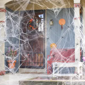 1400 SqFt Halloween Spider Webs ️️ | Includes 150 Fake Spiders | Super Stretchy Cobwebs for Indoor & Outdoor Decor | Perfect for Haunted House, Porch, Yard & Party Scares Set Spooky