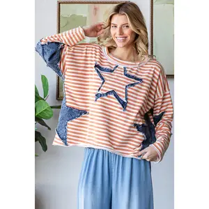 Oli & Hali Denim Star Patch Stripe Top