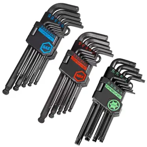 CARBYNE 35 Piece Long Arm Ball End Hex (Allen) Key Wrench Set, Inch (Standard)/ Metric/Torx. Includes Metric Hex 1.27mm-10mm, SAE Hex 0.05"-3/8", Torx T10-T50. Heat Treated S2 Steel