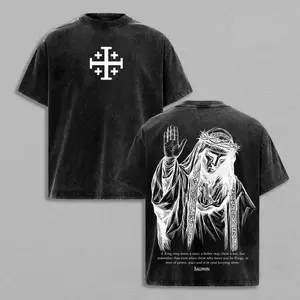 Baldwin IV "The Leper King" T-Shirt Washed, Crusader King of Jerusalem Tee, Jerusalem Cross Medieval Christian Shirt, Vintage Washed Gothic Faith Streetwear - Jesus Apparel - Christian Outfit，funny graphic tee, men’s trendy t-shirts,