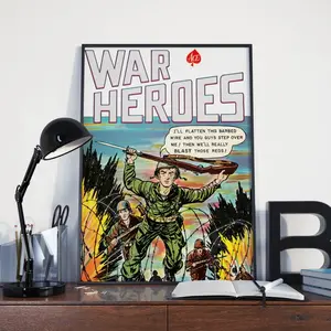 VINTAGE ARMY POSTER - War Heroes Vintage Korean War Army Military Comic Poster