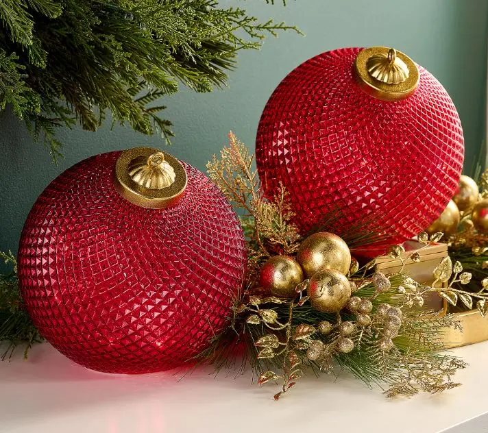 Set of (2) 6" Diamond Glass Tabletop Ornaments by Valerie